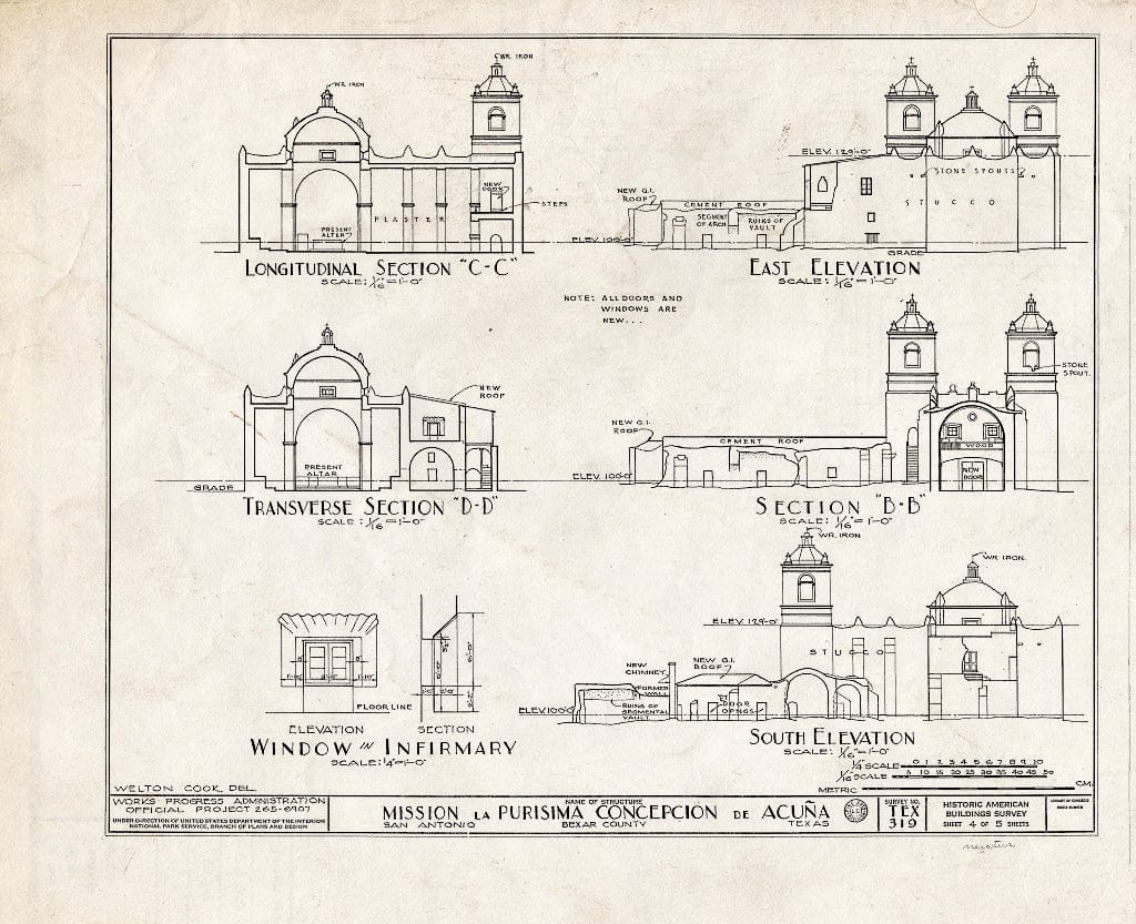 Blueprint HABS TEX,15-SANT.V,1- (Sheet 4 of 5) - Mission Nuestra Senora de La Purisima Concepcion, 807 Mission Road, San Antonio, Bexar County, TX