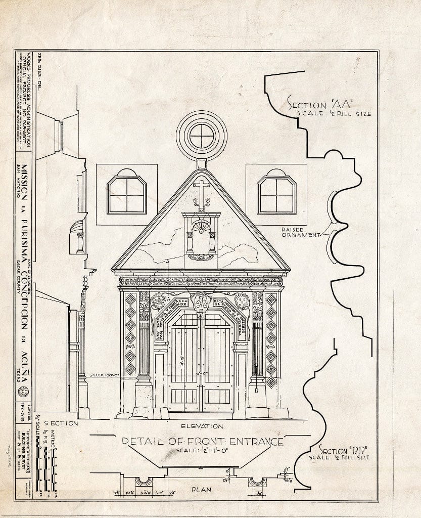 Blueprint HABS TEX,15-SANT.V,1- (Sheet 5 of 5) - Mission Nuestra Senora de La Purisima Concepcion, 807 Mission Road, San Antonio, Bexar County, TX