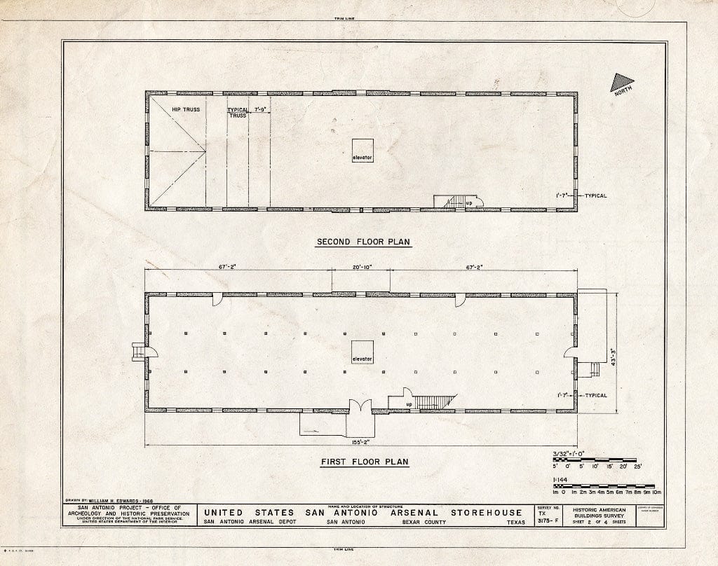 Blueprint HABS TEX,15-SANT,42F- (Sheet 2 of 4) - U.S. San Antonio Arsenal, Storehouse, San Antonio Arsenal, San Antonio, Bexar County, TX