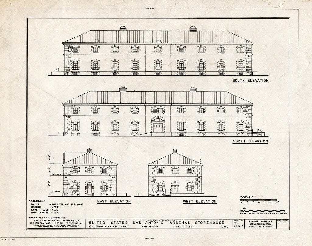 Blueprint HABS TEX,15-SANT,42F- (Sheet 3 of 4) - U.S. San Antonio Arsenal, Storehouse, San Antonio Arsenal, San Antonio, Bexar County, TX