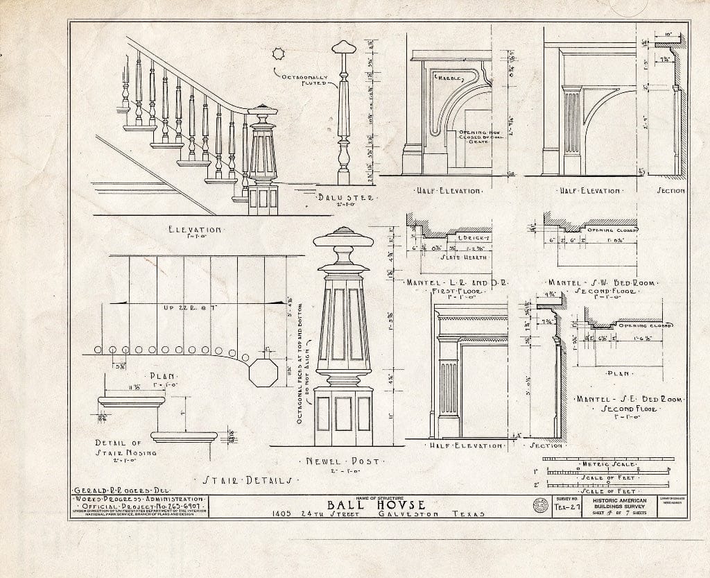 Blueprint HABS TEX,84-GALV,4- (Sheet 4 of 7) - George Ball House, 1405 Twenty-Fourth Street, Galveston, Galveston County, TX