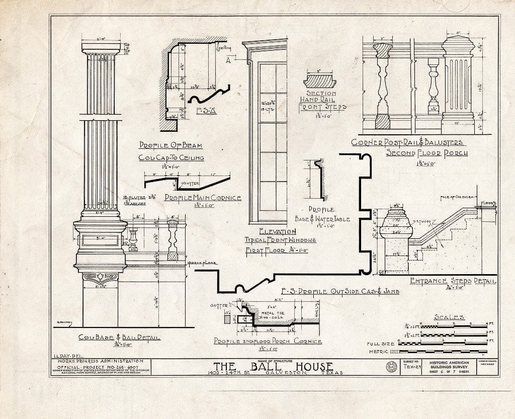 Blueprint HABS TEX,84-GALV,4- (Sheet 6 of 7) - George Ball House, 1405 Twenty-Fourth Street, Galveston, Galveston County, TX