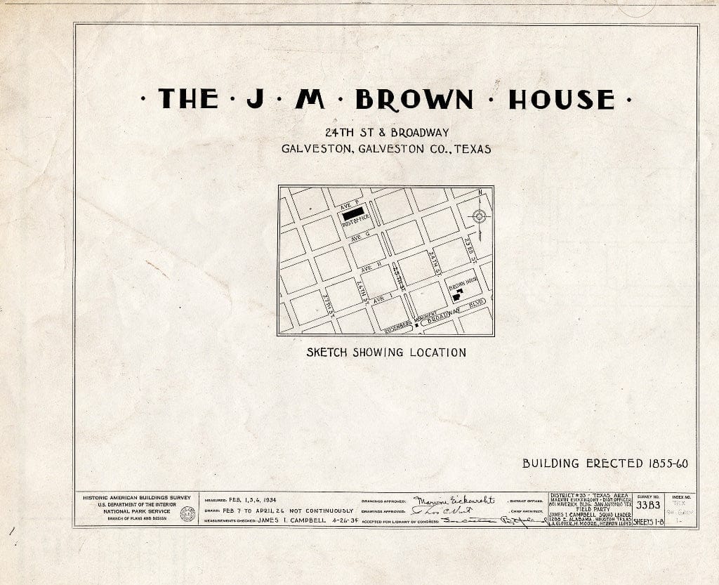 Blueprint HABS TEX,84-GALV,1- (Sheet 0 of 8) - James Mareau Brown House, 2328 Broadway, Galveston, Galveston County, TX