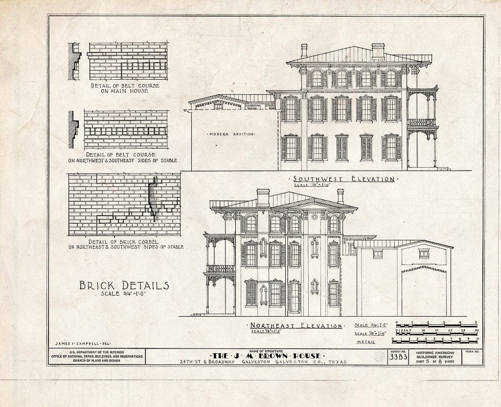 Blueprint HABS TEX,84-GALV,1- (Sheet 5 of 8) - James Mareau Brown House, 2328 Broadway, Galveston, Galveston County, TX