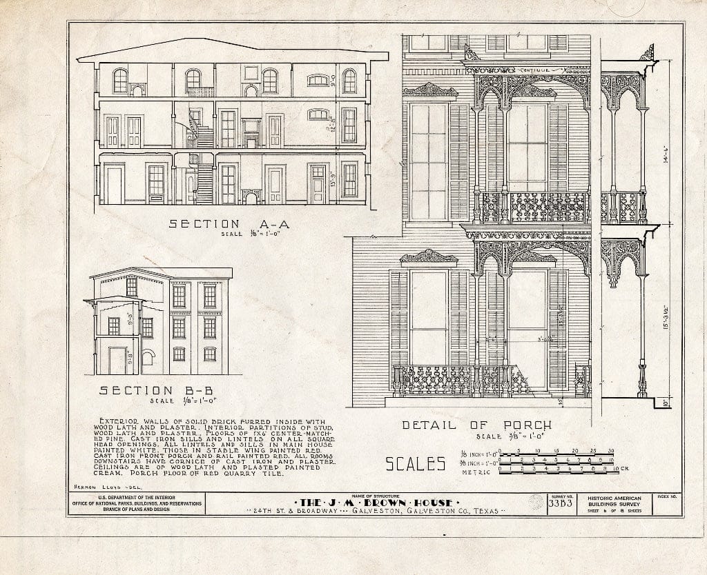 Blueprint HABS TEX,84-GALV,1- (Sheet 6 of 8) - James Mareau Brown House, 2328 Broadway, Galveston, Galveston County, TX