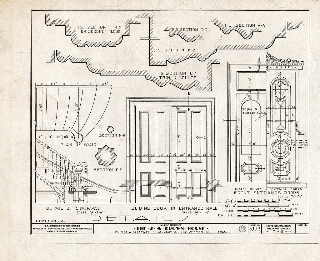 Blueprint HABS TEX,84-GALV,1- (Sheet 7 of 8) - James Mareau Brown House, 2328 Broadway, Galveston, Galveston County, TX