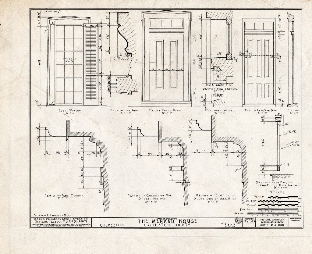 Blueprint HABS TEX,84-GALV,3- (Sheet 4 of 5) - Michel B. Menard House, 1603 Thirty-Third Street, Galveston, Galveston County, TX