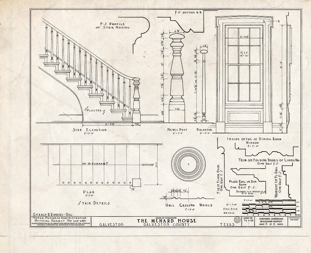 Blueprint HABS TEX,84-GALV,3- (Sheet 5 of 5) - Michel B. Menard House, 1603 Thirty-Third Street, Galveston, Galveston County, TX