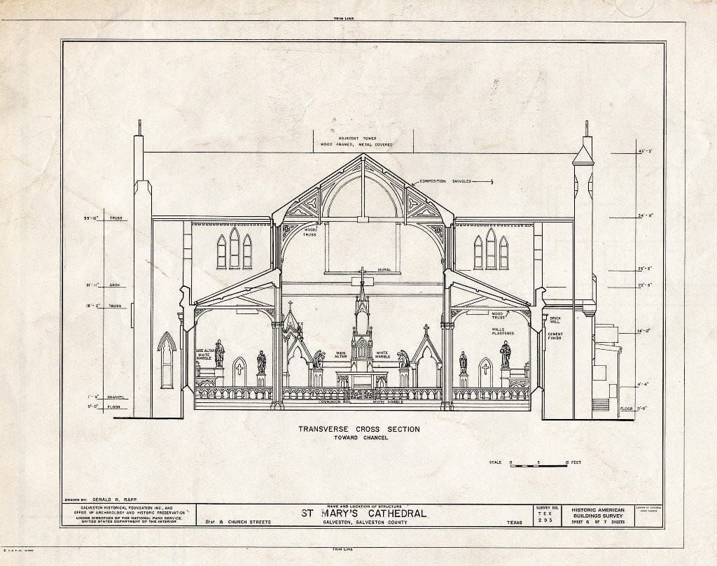 Blueprint HABS TEX,84-GALV,34- (Sheet 6 of 7) - St. Mary's Cathedral, Twenty-First Street & Church Avenue, Galveston, Galveston County, TX