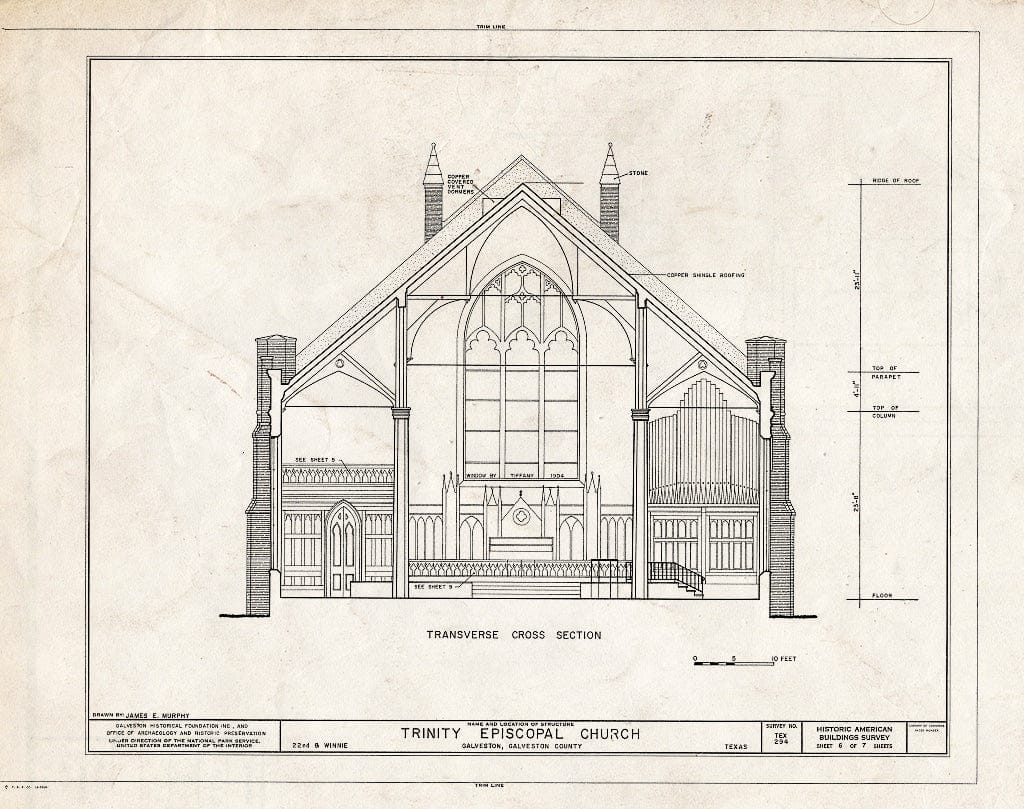 Blueprint HABS TEX,84-GALV,17- (Sheet 6 of 7) - Trinity Episcopal Church, 708 Twenty-Second Street, Galveston, Galveston County, TX