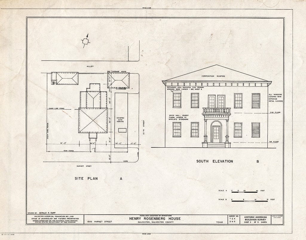 Blueprint HABS TEX,84-GALV,13- (Sheet 3 of 5) - Henry Rosenberg House, 1306 Market Street, Galveston, Galveston County, TX