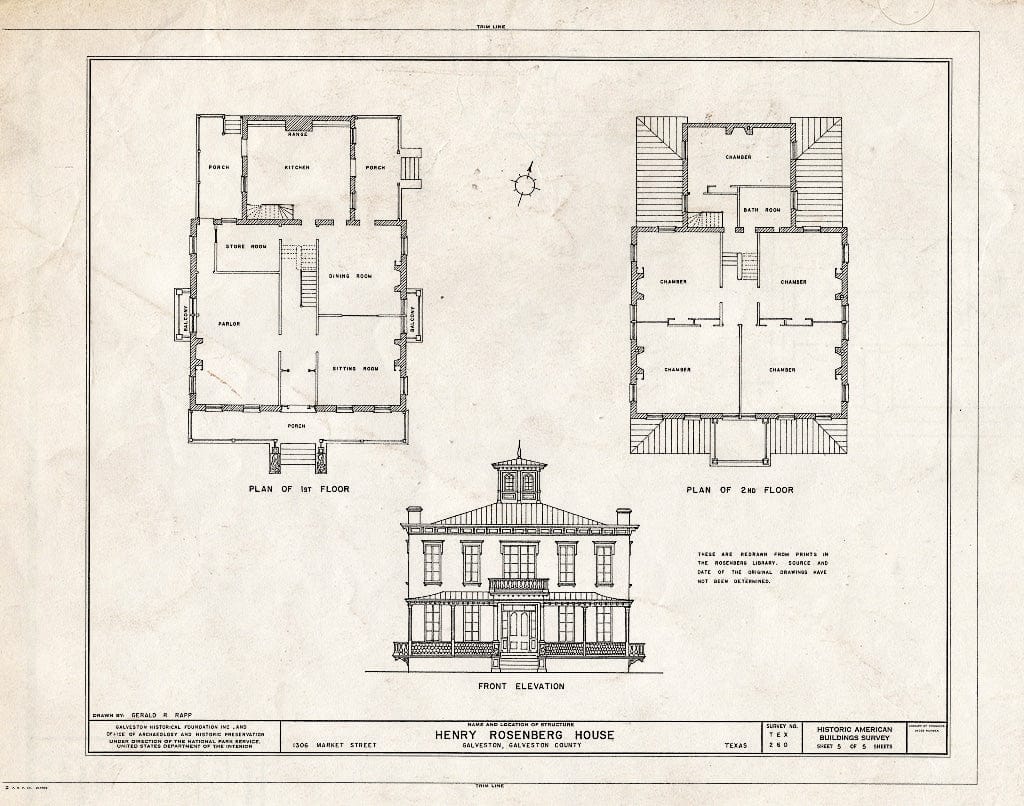 Blueprint HABS TEX,84-GALV,13- (Sheet 5 of 5) - Henry Rosenberg House, 1306 Market Street, Galveston, Galveston County, TX