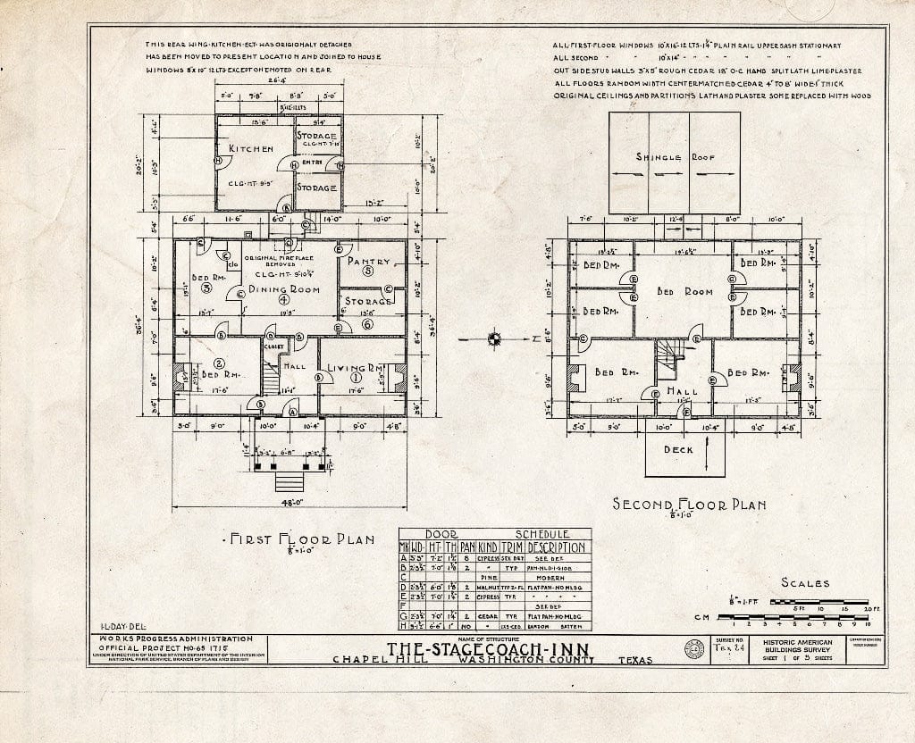 Blueprint HABS TEX,239-CHAP,1- (Sheet 1 of 5) - Stage Coach Tavern, Farm Road 1155 at Farm Road 2447, Chappell Hill, Washington County, TX