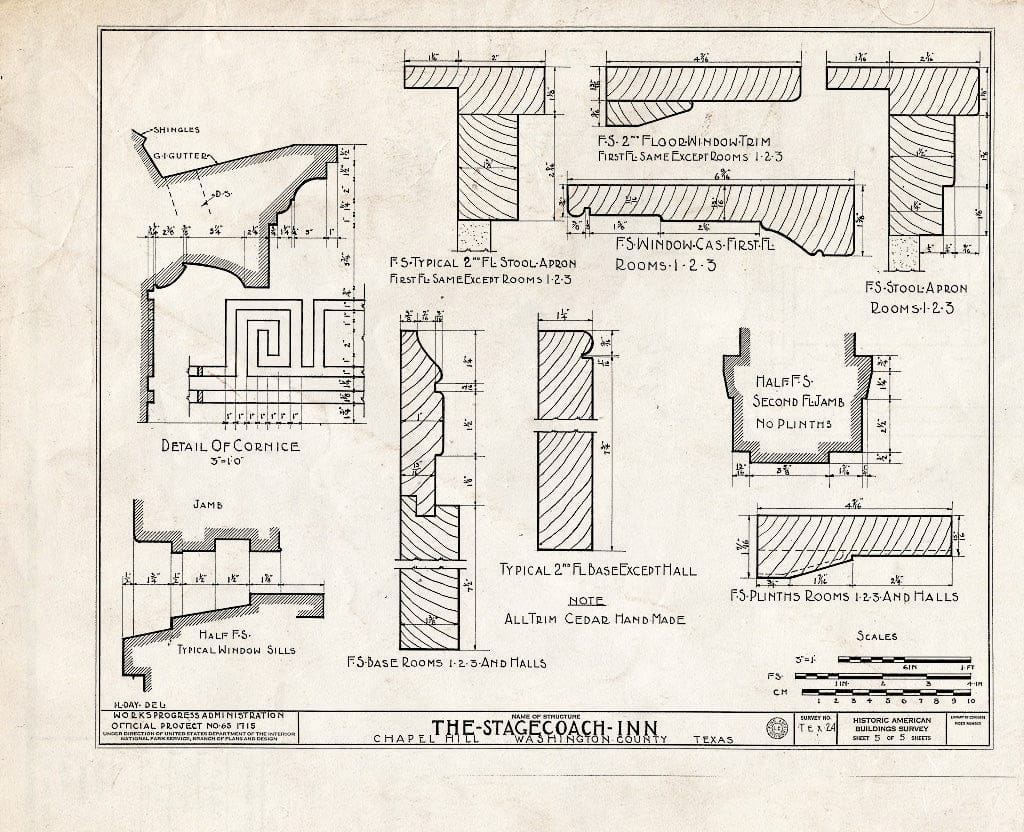 Blueprint HABS TEX,239-CHAP,1- (Sheet 5 of 5) - Stage Coach Tavern, Farm Road 1155 at Farm Road 2447, Chappell Hill, Washington County, TX