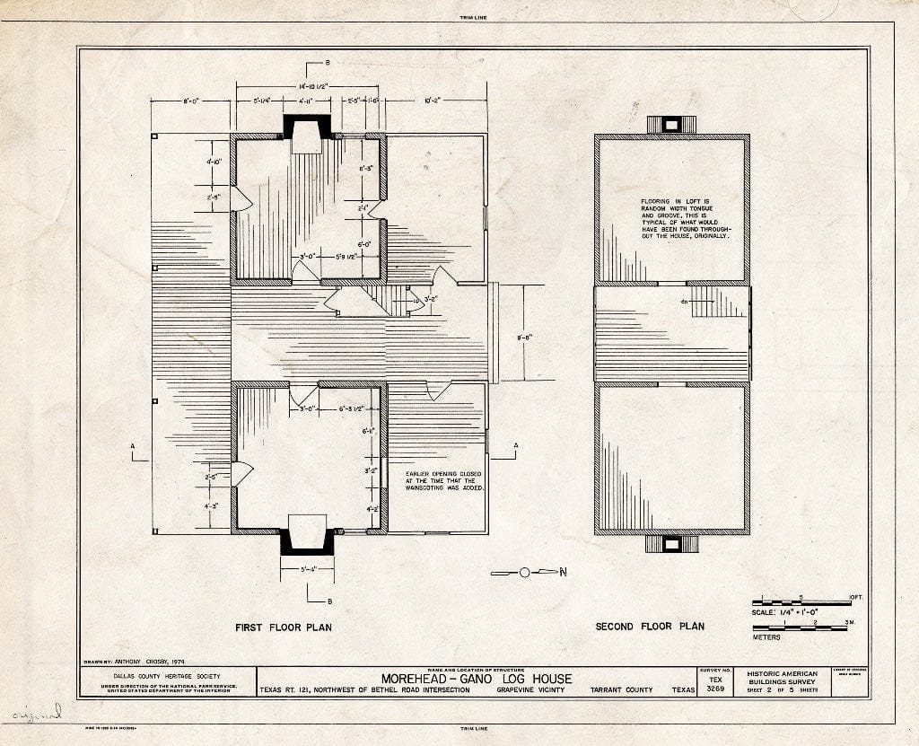 Blueprint HABS TEX,220-GRA.V,1- (sheet 2 of 5) - Morehead-Gano Log House, State Route 121, Northwest of Bethel Road (moved to Old City Park, Dallas), Grapevine, Tarrant County, TX