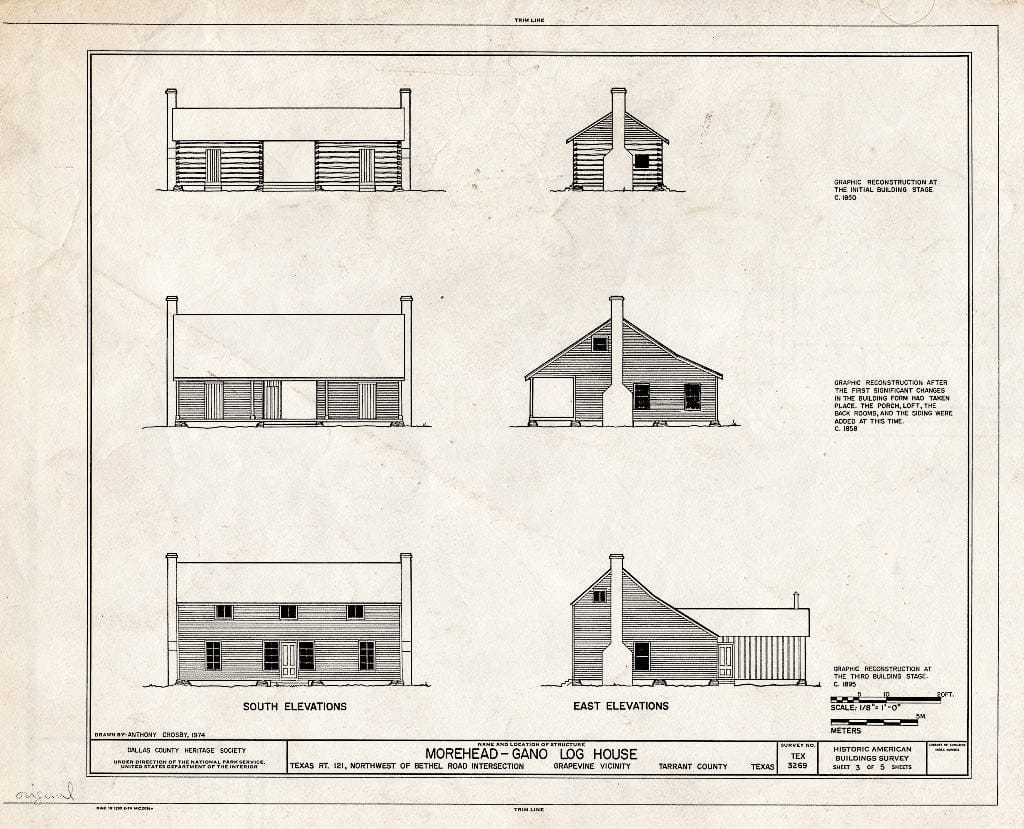 Blueprint HABS TEX,220-GRA.V,1- (sheet 3 of 5) - Morehead-Gano Log House, State Route 121, Northwest of Bethel Road (moved to Old City Park, Dallas), Grapevine, Tarrant County, TX