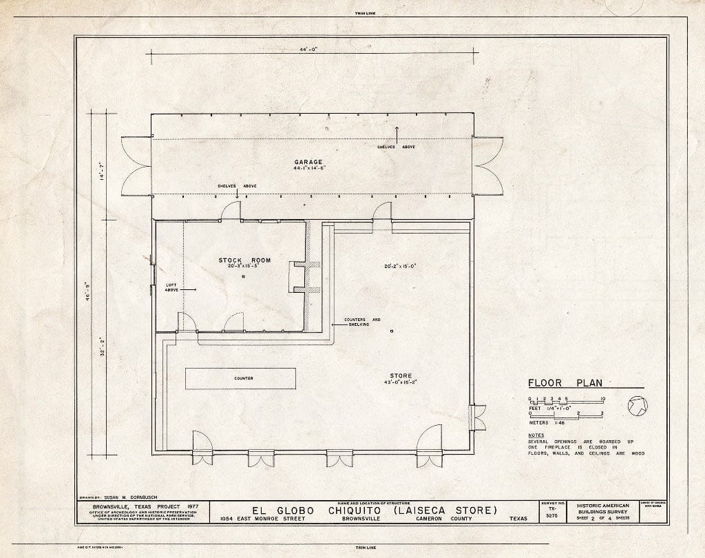 Blueprint HABS TEX,31-Brown,7- (Sheet 2 of 4) - El Globo Chiquito, 1054 East Monroe Street, Brownsville, Cameron County, TX