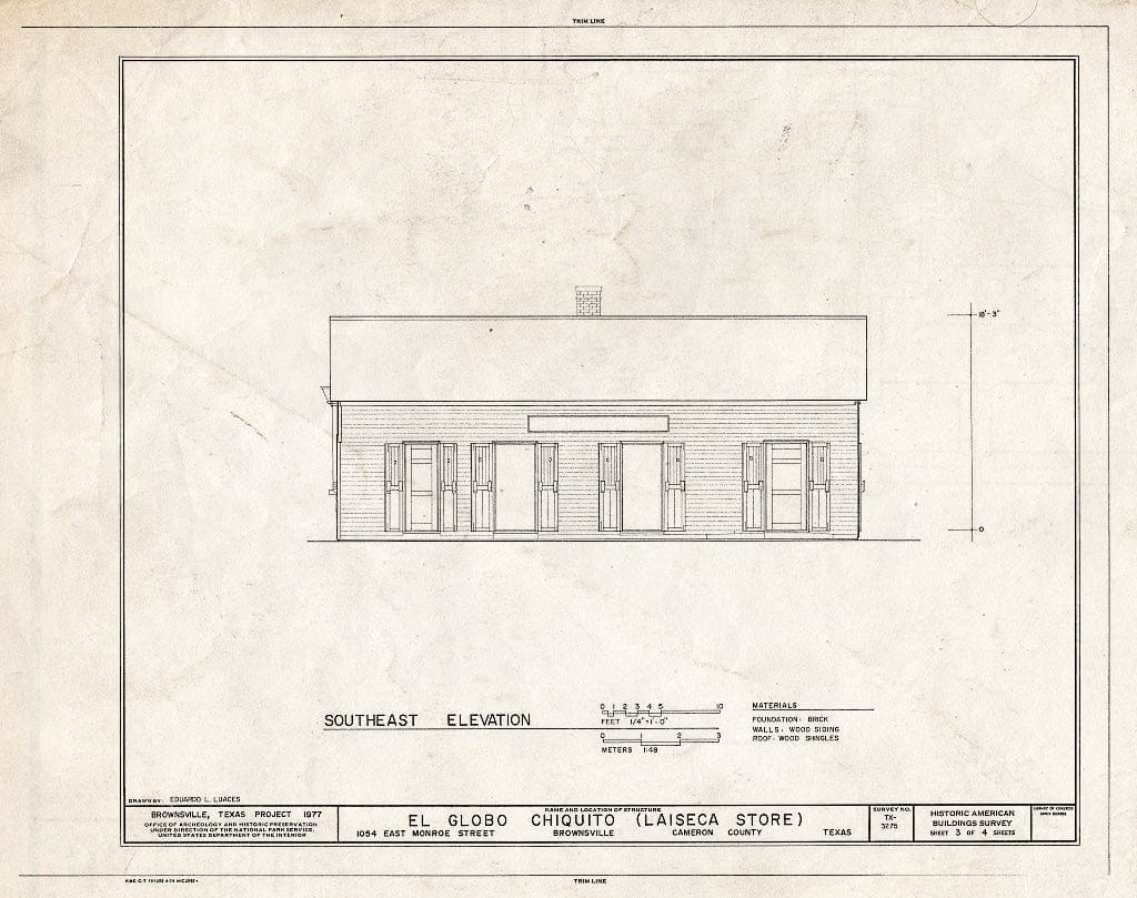 Blueprint HABS TEX,31-Brown,7- (Sheet 3 of 4) - El Globo Chiquito, 1054 East Monroe Street, Brownsville, Cameron County, TX