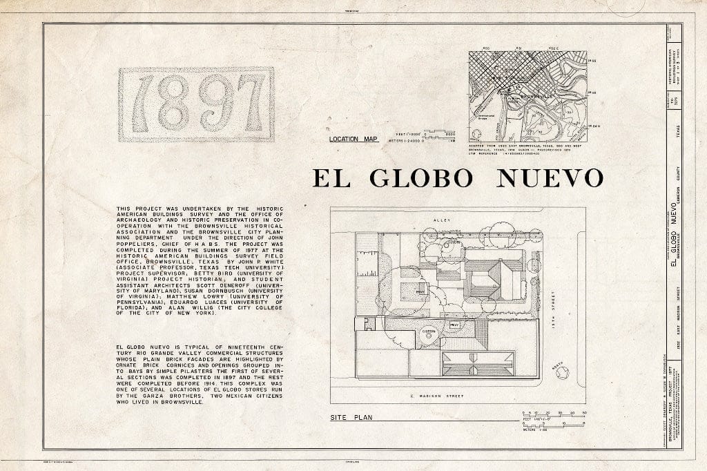 Blueprint HABS TEX,31-Brown,8- (Sheet 1 of 3) - El Globo Nuevo, 1502 East Madison Street, Brownsville, Cameron County, TX