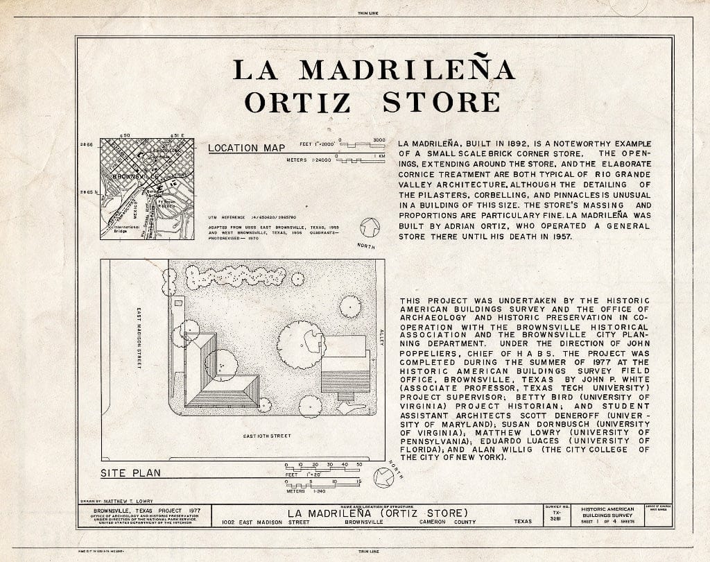 Blueprint HABS TEX,31-Brown,12- (Sheet 1 of 4) - La Madrilena, 1002 East Madison Street, Brownsville, Cameron County, TX
