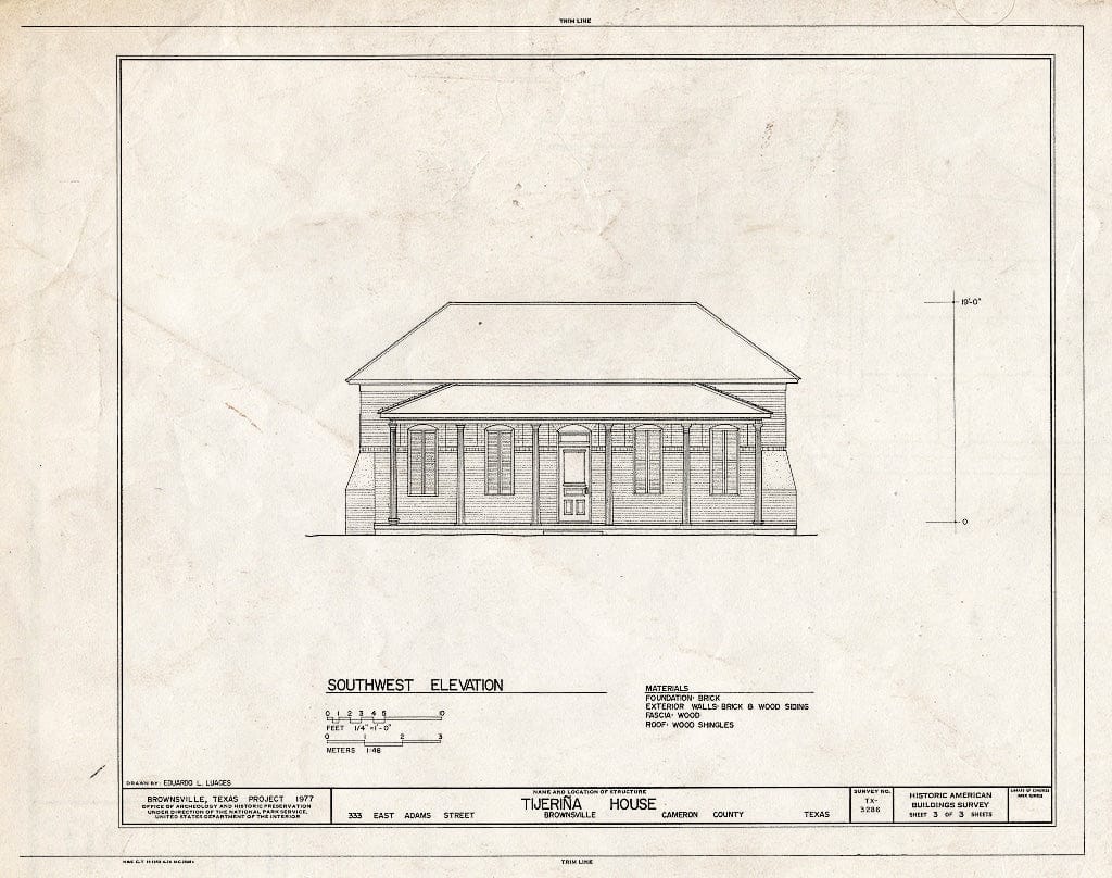 Blueprint HABS TEX,31-Brown,17- (Sheet 3 of 3) - Tomas Tijerina House, 333 East Adams Street, Brownsville, Cameron County, TX