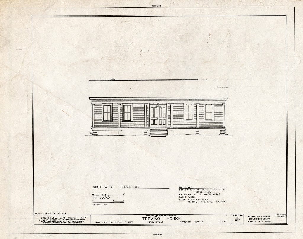 Blueprint HABS TEX,31-Brown,18- (Sheet 3 of 6) - Trevino House, 1405 East Jefferson Street, Brownsville, Cameron County, TX