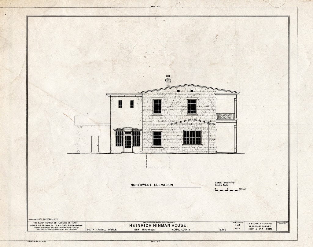 Blueprint HABS TEX,46-NEBRA,7- (Sheet 5 of 7) - Heinrich Hinman House, Castell Avenue, New Braunfels, Comal County, TX