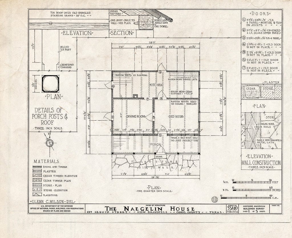 Blueprint HABS TEX,46-NEBRA,1- (Sheet 1 of 3) - Klein-Naegelin House, 511 South Seguin Avenue, New Braunfels, Comal County, TX