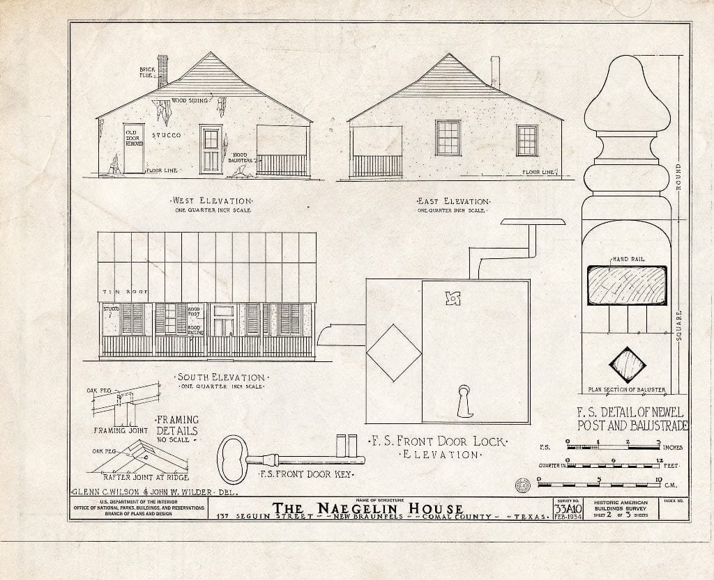 Blueprint HABS TEX,46-NEBRA,1- (Sheet 2 of 3) - Klein-Naegelin House, 511 South Seguin Avenue, New Braunfels, Comal County, TX