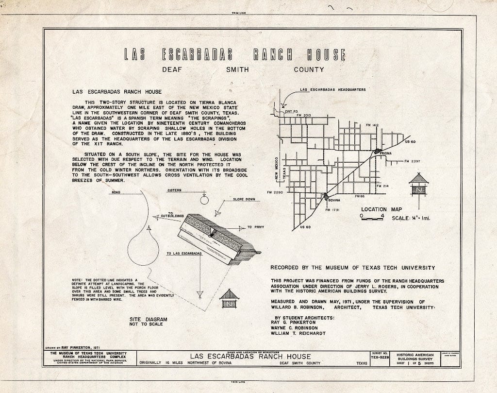 Blueprint HABS TEX,59-BOVI.V,1- (Sheet 1 of 5) - Las Escarbadas Ranch House, Tierra Blanca Draw, Bovina, Parmer County, TX
