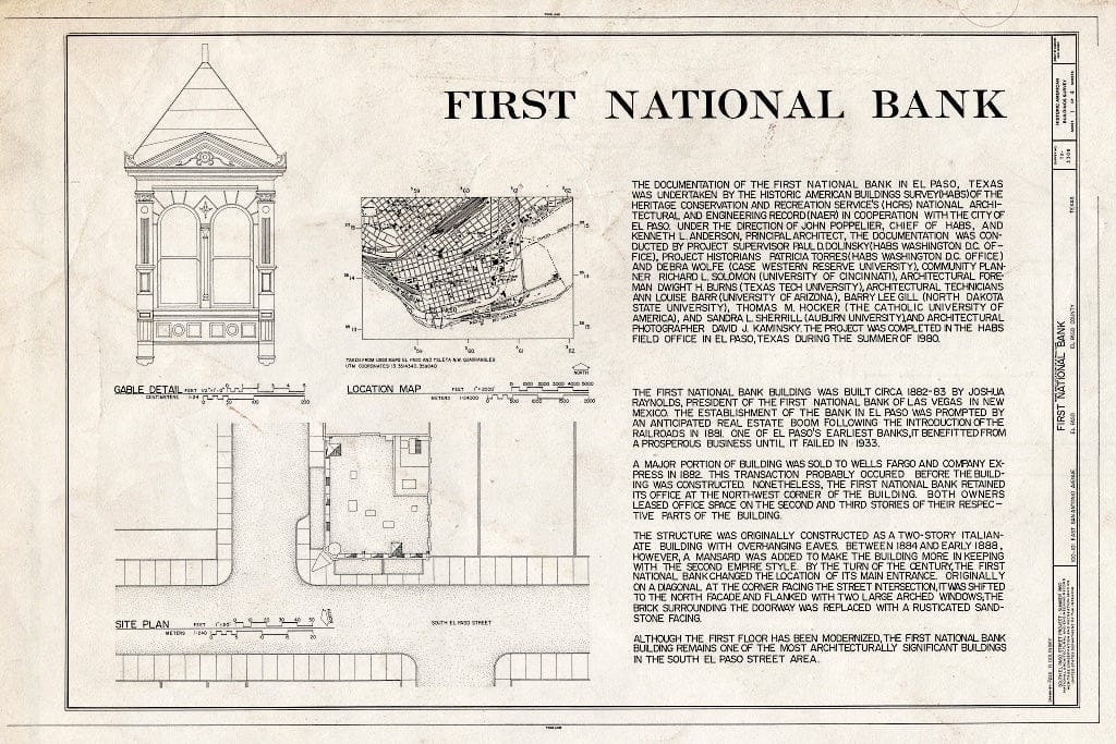 Blueprint HABS TEX,71-ELPA,6- (Sheet 1 of 4) - First National Bank Building, 100-102 East San Antonio Avenue, El Paso, El Paso County, TX