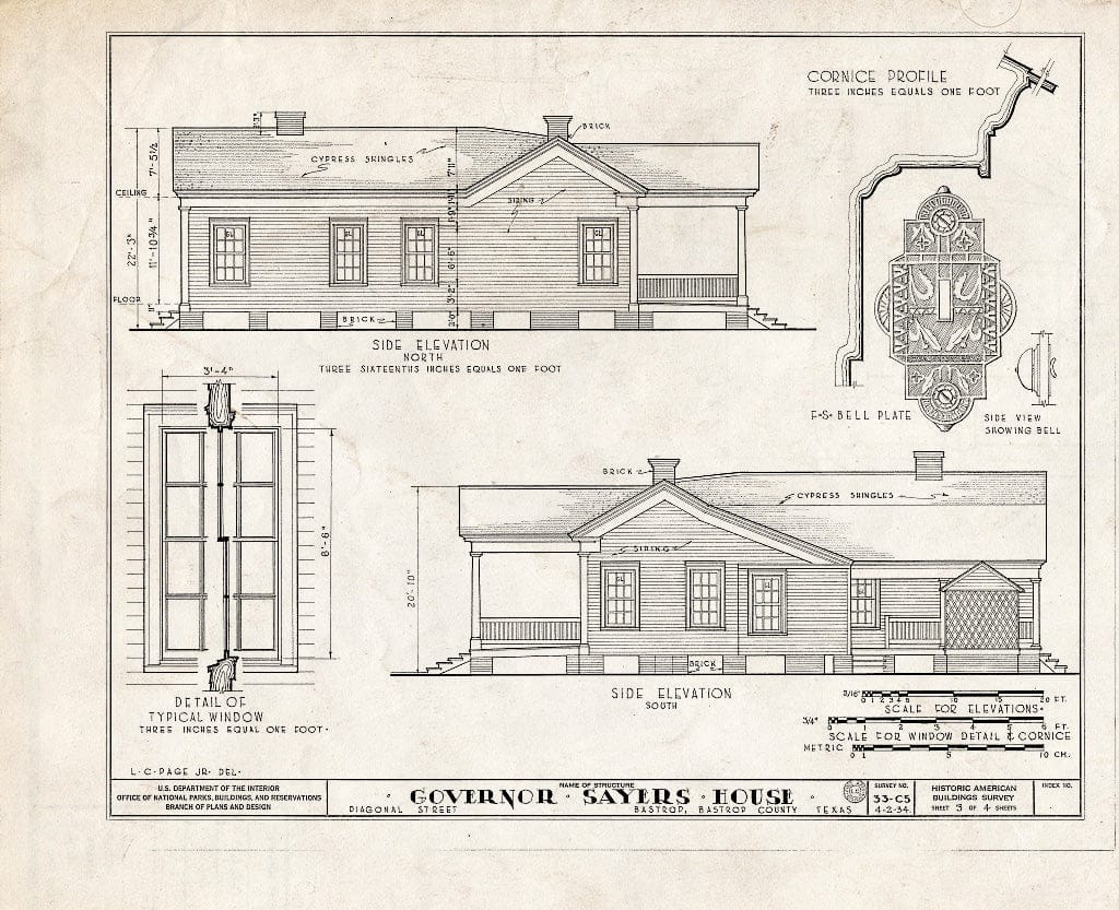 Blueprint HABS TEX,11-Bast,1- (Sheet 3 of 4) - Governor Joseph D. Sayers House, 1903 Wilson Street, Bastrop, Bastrop County, TX