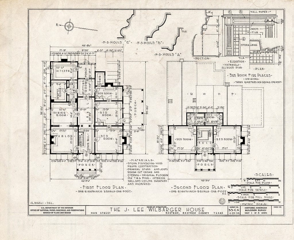 Blueprint HABS TEX,11-Bast,2- (Sheet 1 of 5) - Wilbarger House, 1403 North Main Street, Bastrop, Bastrop County, TX
