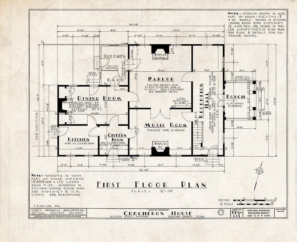 Blueprint HABS TEX,11-Bast,3- (Sheet 1 of 8) - Henry Crocheron House, 1502 Wilson Street, Bastrop, Bastrop County, TX