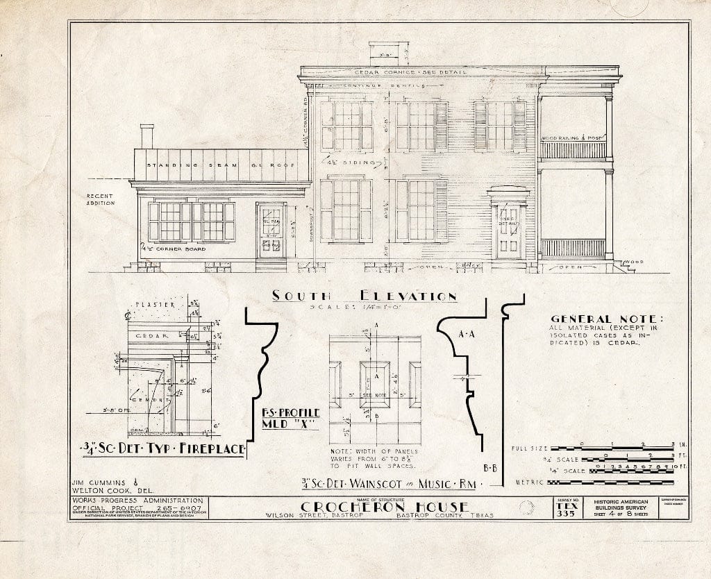 Blueprint HABS TEX,11-Bast,3- (Sheet 4 of 8) - Henry Crocheron House, 1502 Wilson Street, Bastrop, Bastrop County, TX