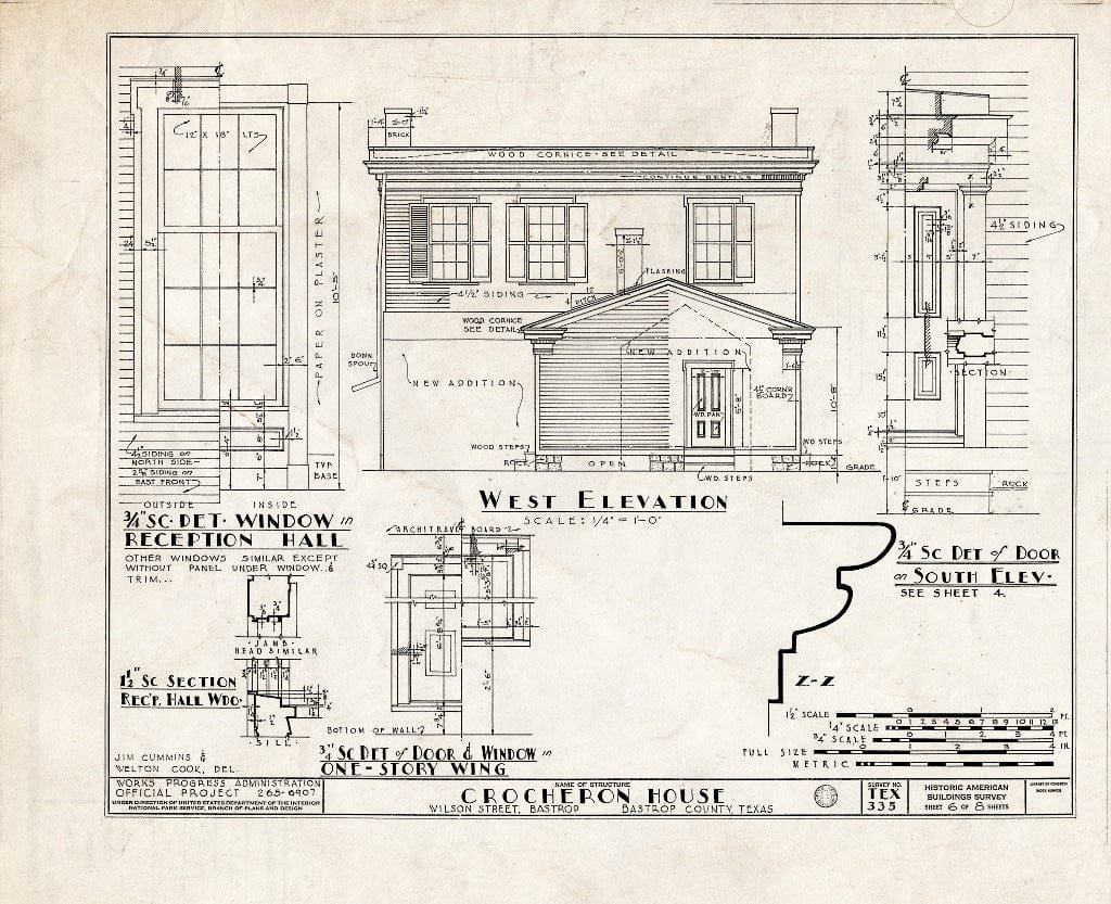 Blueprint HABS TEX,11-Bast,3- (Sheet 6 of 8) - Henry Crocheron House, 1502 Wilson Street, Bastrop, Bastrop County, TX