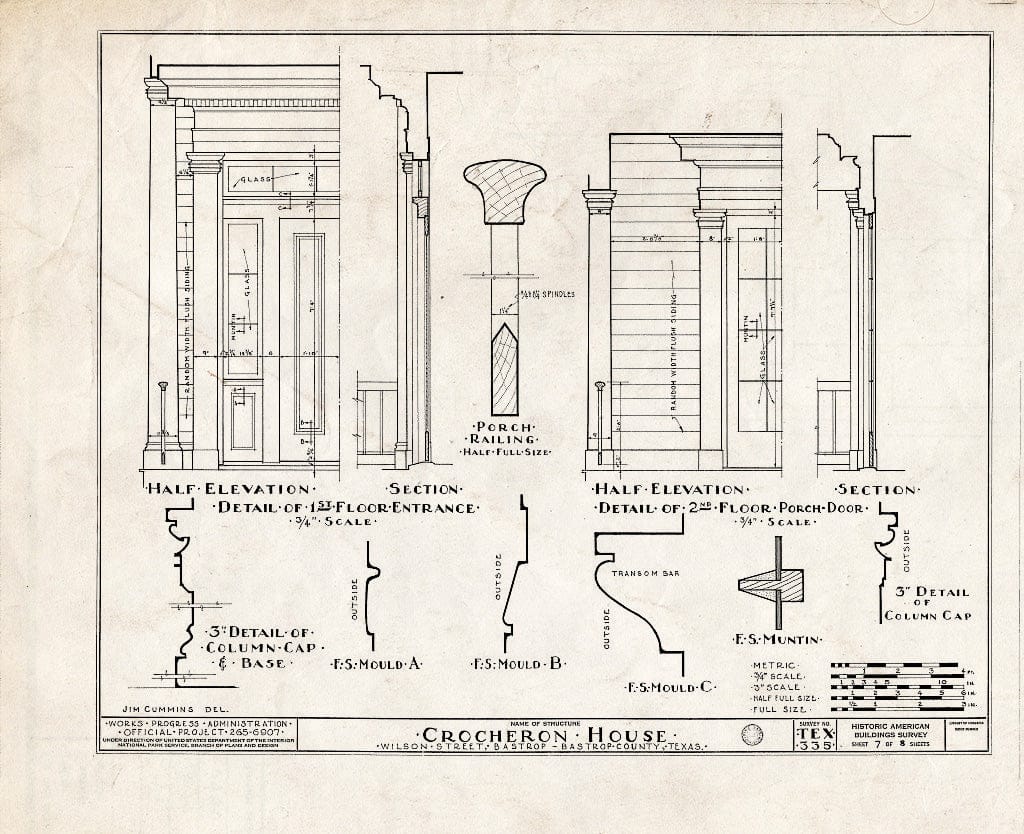 Blueprint HABS TEX,11-Bast,3- (Sheet 7 of 8) - Henry Crocheron House, 1502 Wilson Street, Bastrop, Bastrop County, TX