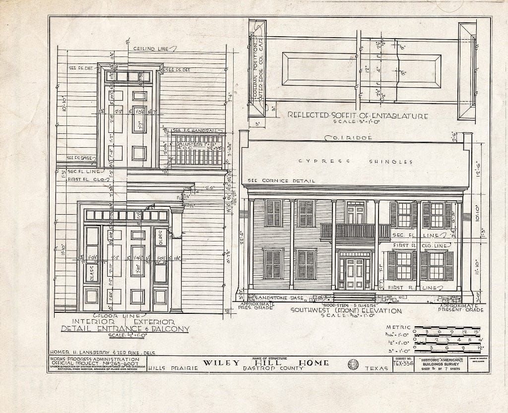 Blueprint HABS TEX,11-HILPR,1- (Sheet 3 of 7) - A. Wiley Hill House, Route 304, Hill's Prairie Vicinity, Bastrop, Bastrop County, TX