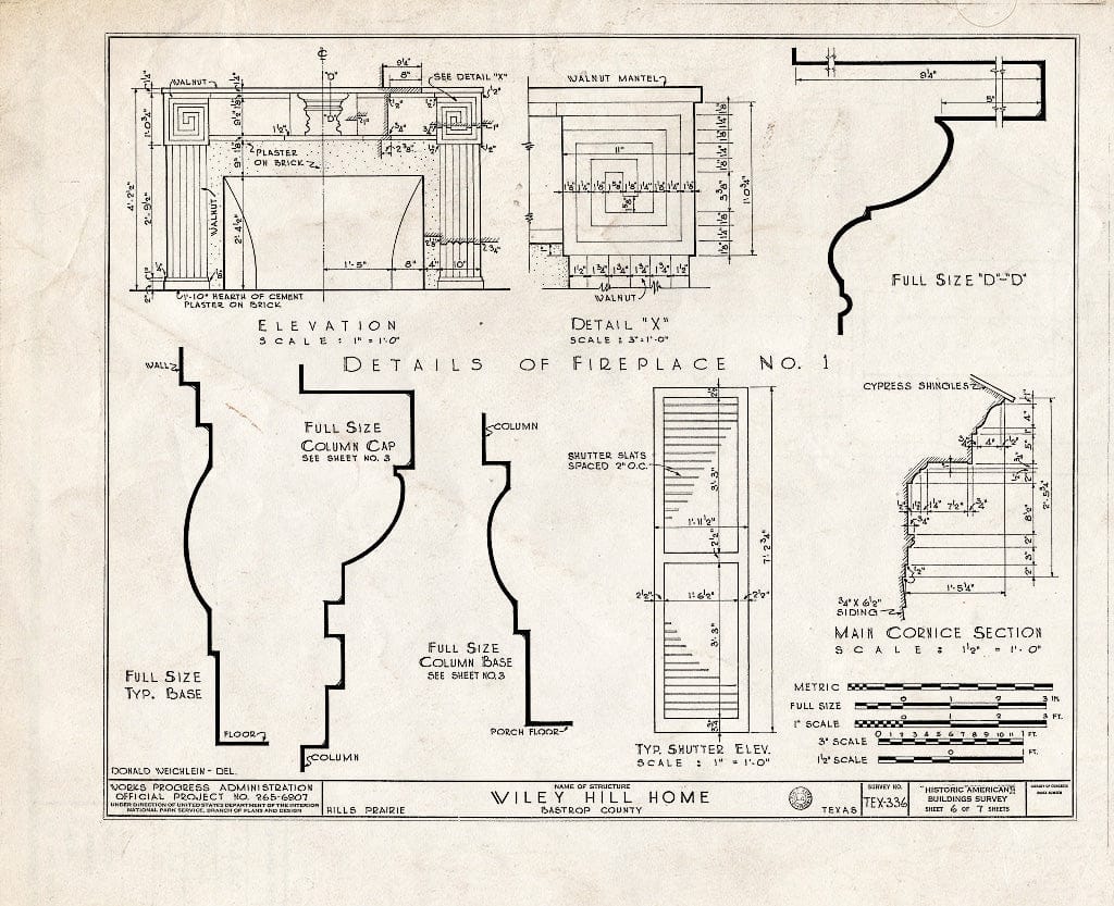 Blueprint HABS TEX,11-HILPR,1- (Sheet 6 of 7) - A. Wiley Hill House, Route 304, Hill's Prairie Vicinity, Bastrop, Bastrop County, TX