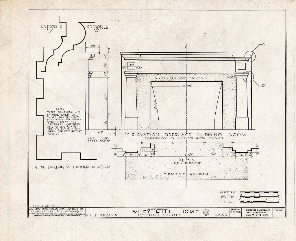 Blueprint HABS TEX,11-HILPR,1- (Sheet 7 of 7) - A. Wiley Hill House, Route 304, Hill's Prairie Vicinity, Bastrop, Bastrop County, TX