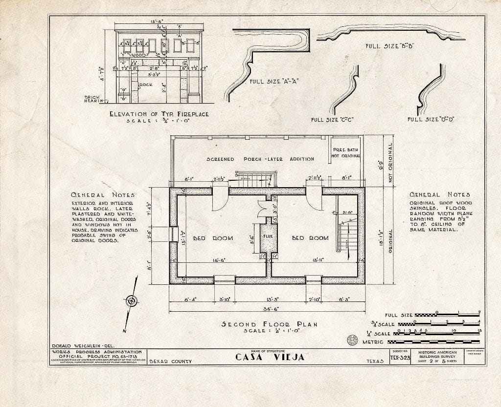 Blueprint HABS TEX,15-,1- (Sheet 2 of 5) - Casa Vieja, Blue Wing Road, San Antonio, Bexar County, TX