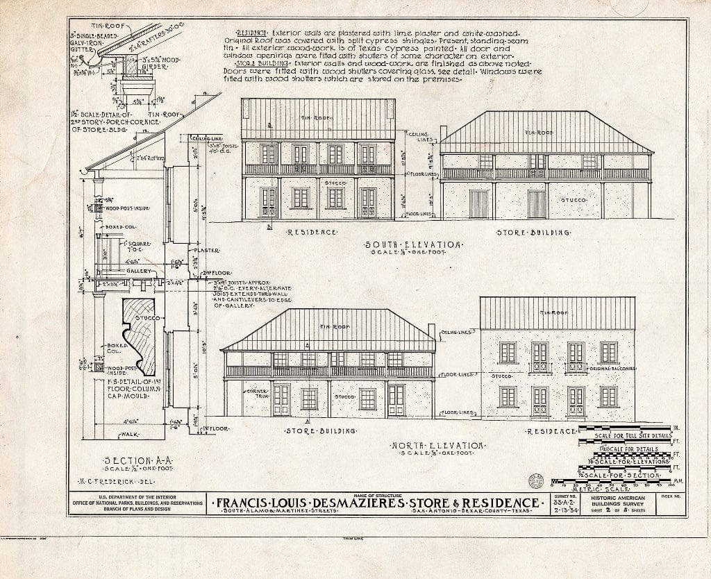 Blueprint HABS TEX,15-SANT,2- (Sheet 2 of 5) - Francis Louis des Mazieres Store Building & House, Martinez & South Alamo Streets, San Antonio, Bexar County, TX