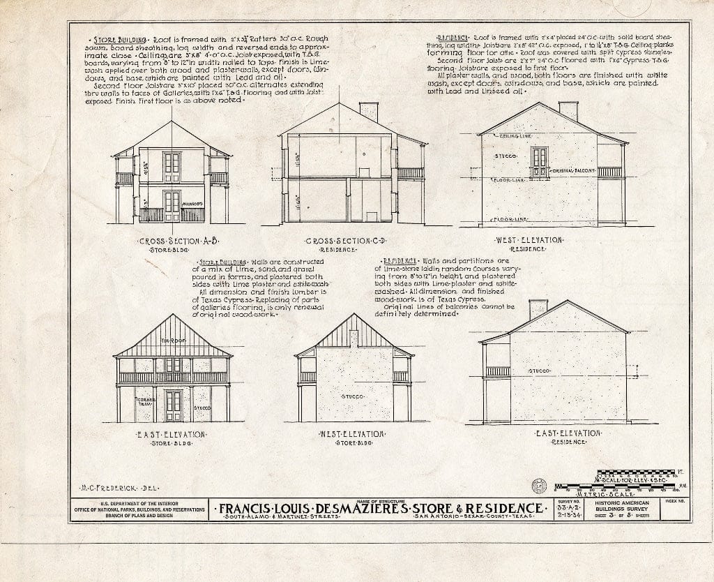 Blueprint HABS TEX,15-SANT,2- (Sheet 3 of 5) - Francis Louis des Mazieres Store Building & House, Martinez & South Alamo Streets, San Antonio, Bexar County, TX