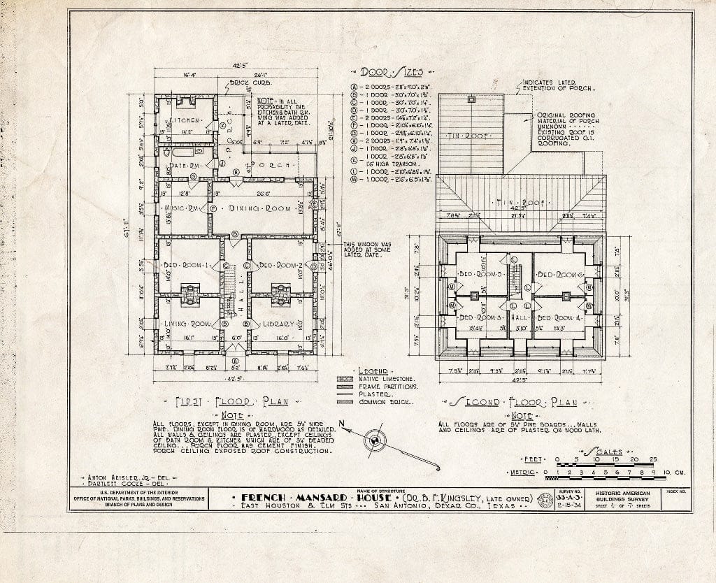 Blueprint HABS TEX,15-SANT,3- (Sheet 1 of 7) - Dr. D. B. F. Kingsley House, 408 Elm Street, San Antonio, Bexar County, TX