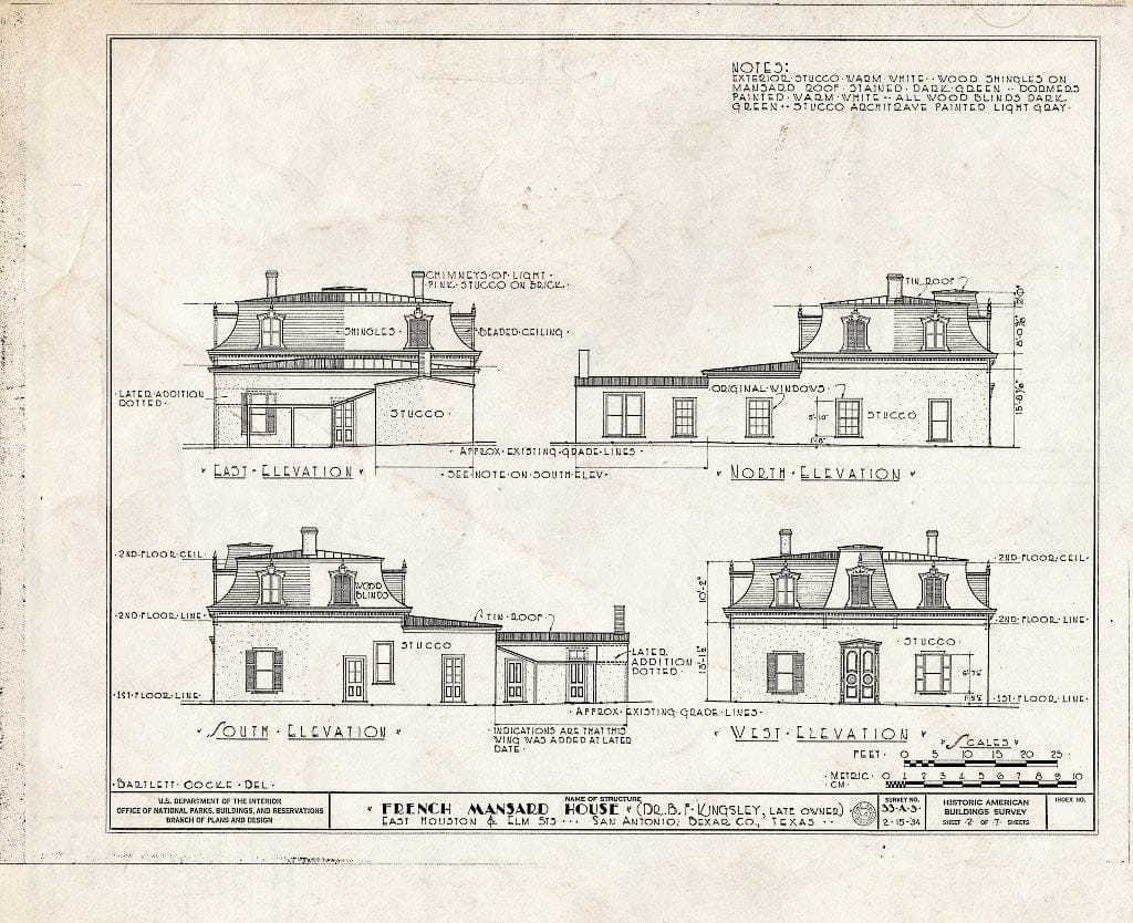 Blueprint HABS TEX,15-SANT,3- (Sheet 2 of 7) - Dr. D. B. F. Kingsley House, 408 Elm Street, San Antonio, Bexar County, TX