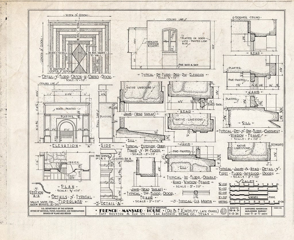 Blueprint HABS TEX,15-SANT,3- (Sheet 7 of 7) - Dr. D. B. F. Kingsley House, 408 Elm Street, San Antonio, Bexar County, TX