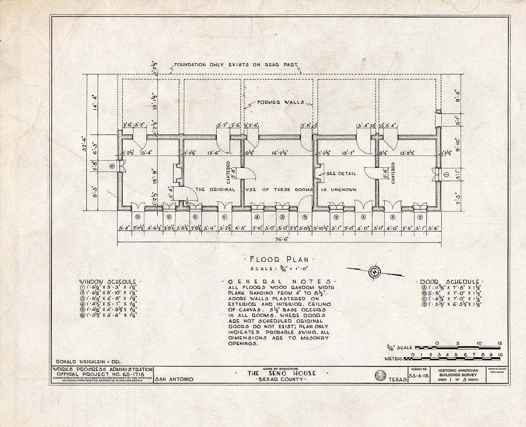 Blueprint HABS TEX,15-SANT,5- (Sheet 1 of 3) - Magnus Seng House, San Antonio, Bexar County, TX