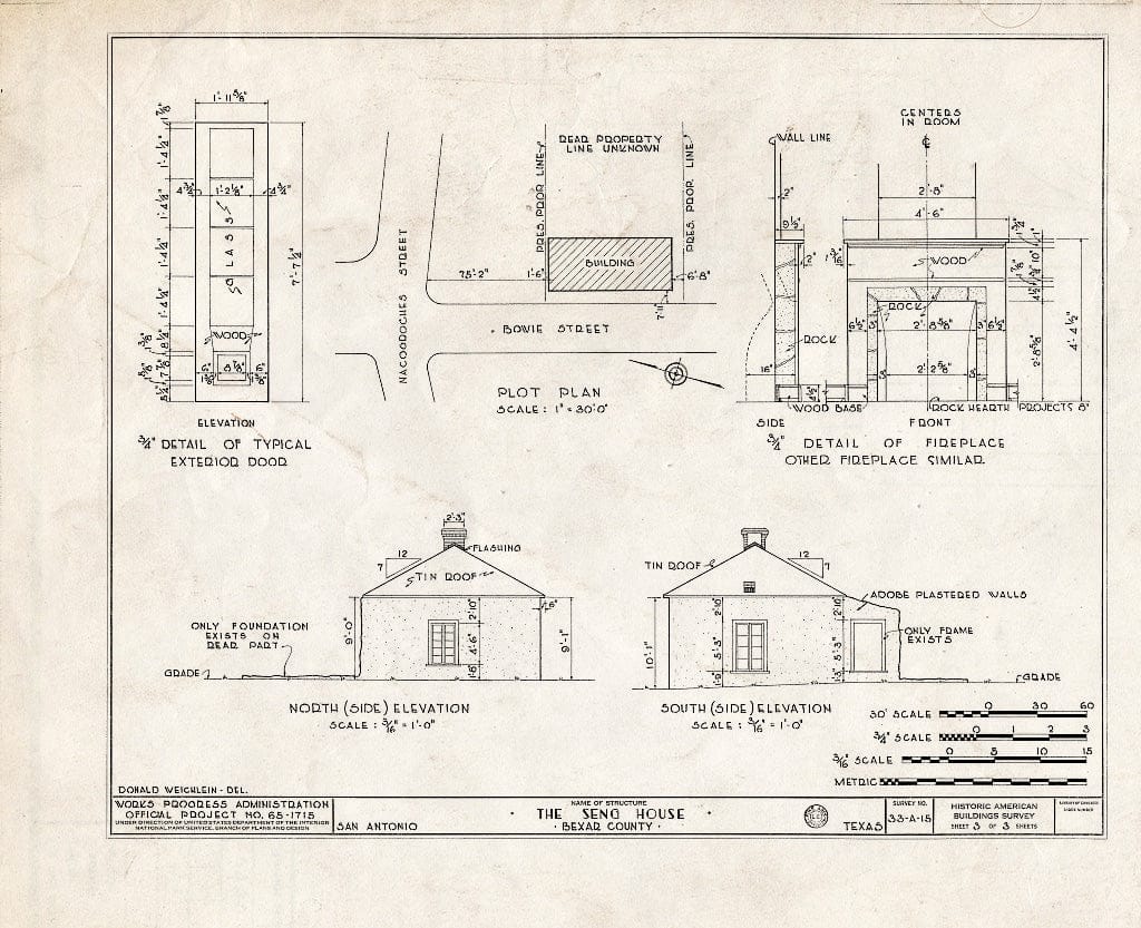 Blueprint HABS TEX,15-SANT,5- (Sheet 3 of 3) - Magnus Seng House, San Antonio, Bexar County, TX