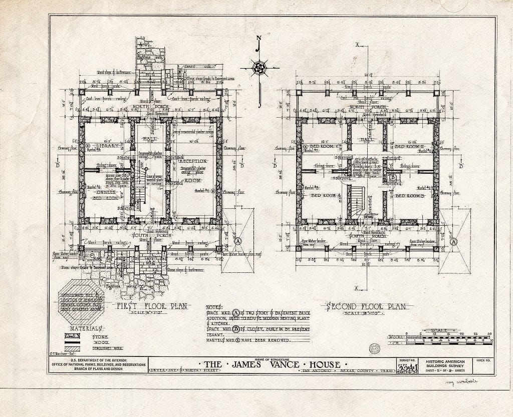Blueprint HABS TEX,15-SANT,1- (Sheet 2 of 9) - James Vance House, San Antonio, Bexar County, TX
