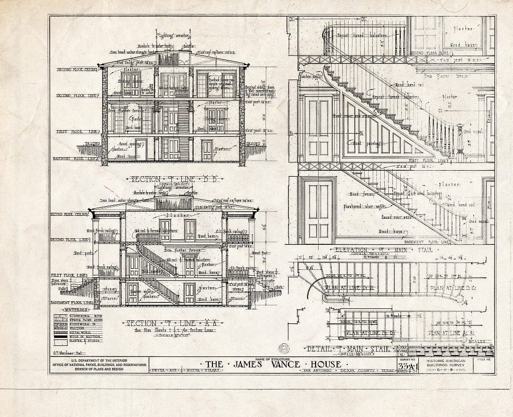 Blueprint HABS TEX,15-SANT,1- (Sheet 6 of 9) - James Vance House, San Antonio, Bexar County, TX